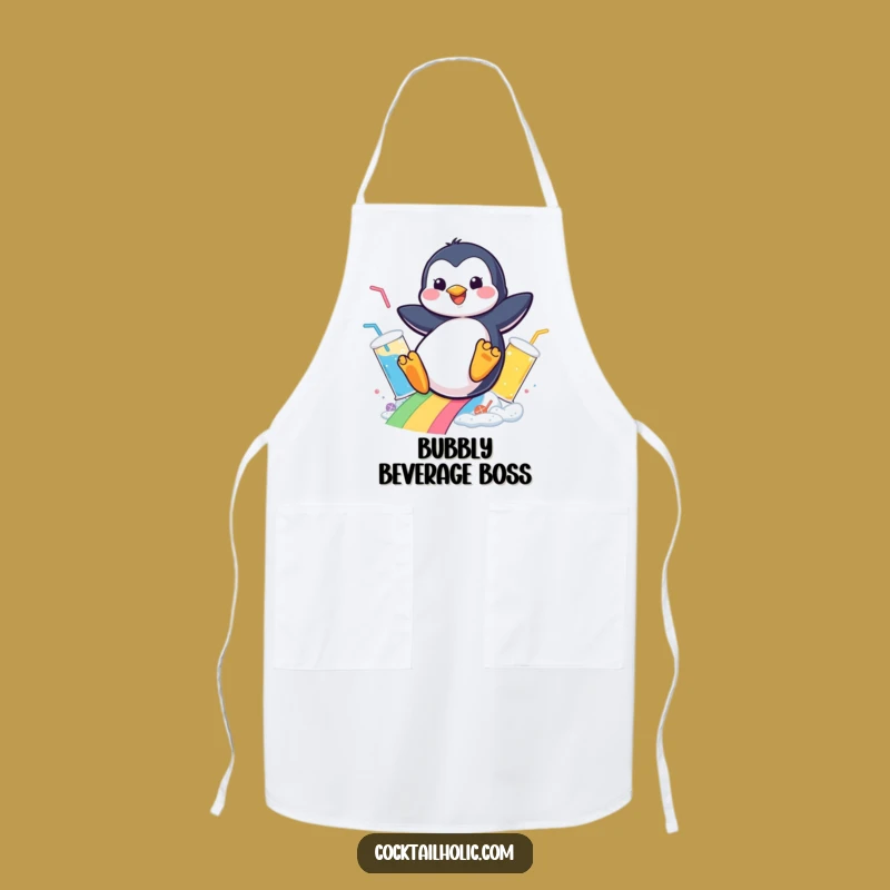 Funny Penguin Drink Slide Apron - Cheerful Kitchen Fun for Aspiring Chefs