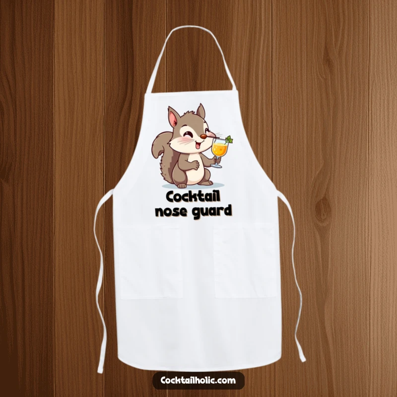 Funny Squirrel Cocktail Apron: A mischievous squirrel balancing a cocktail on its nose, perfect for cooking or bartending with a humorous and daring touch.