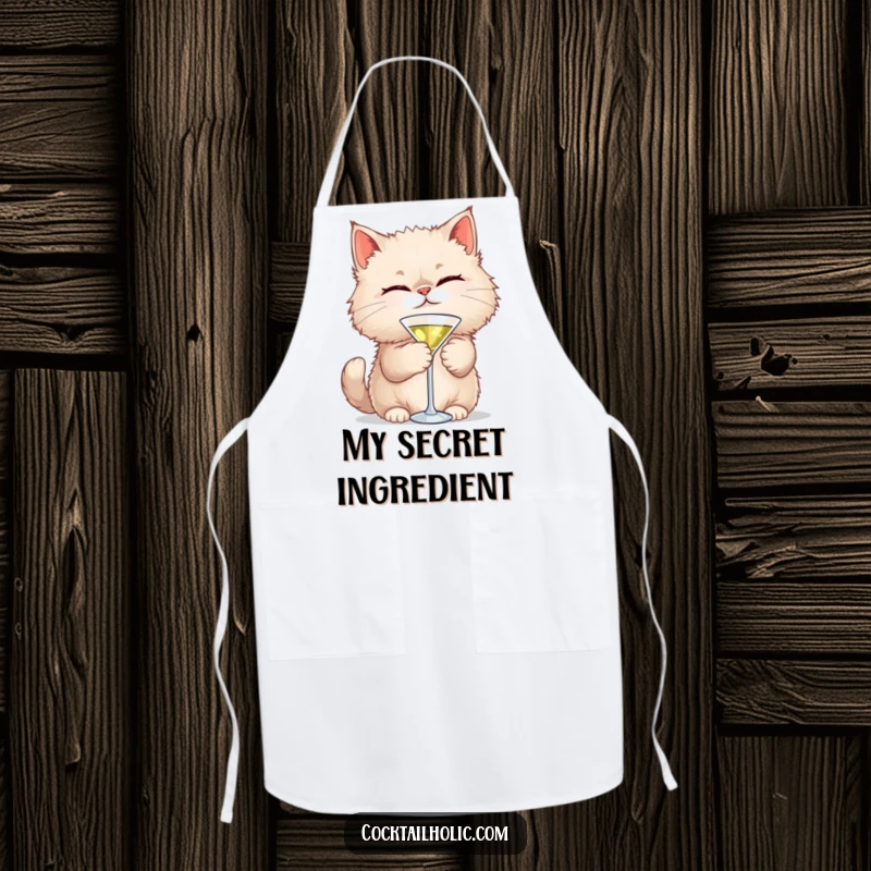 Funny Cat Martini Apron: A playful cat winks with a martini, making kitchen tasks fun with this humorous and stylish apron.