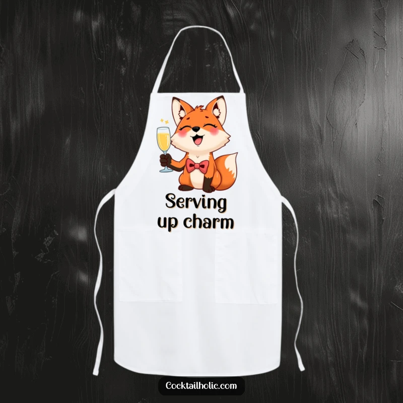 Funny Giggling Fox Apron: A dapper fox giggles while raising a champagne flute, adding sophisticated humor to kitchen tasks.