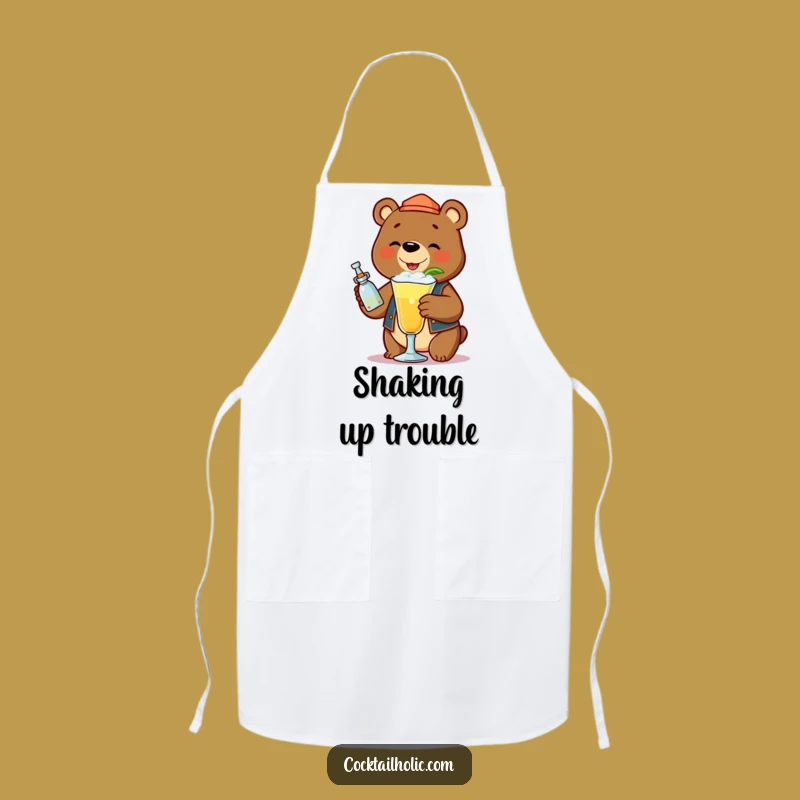 Funny Bear Bartender Cocktail Apron - Cheerful Mixologist Kitchen Wear
