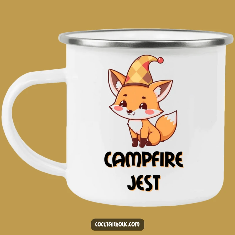 Funny Fox Jester Camping Mug: Adventure with Mischief, a Hilarious Outdoor Gift!