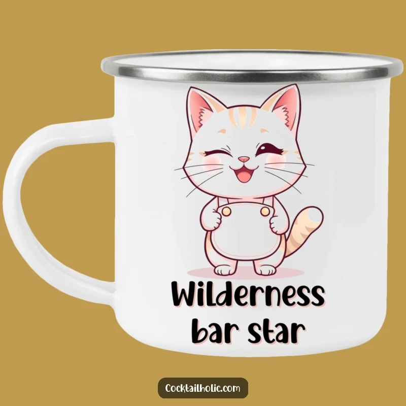 Durable Funny Winking Cat Bartender Camping Mug: Sip Your Adventure Fuel