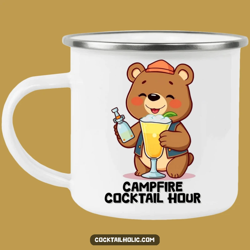 Funny Bear Bartender Cocktail Camping Mug - Outdoor Mixologist Enamel Cup