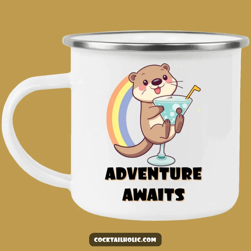 Funny Otter Enamel Mug: Playful Rainbow Camp Cup, Durable Funny Gift for Adventurers