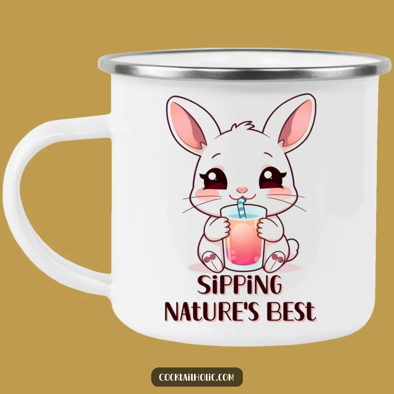 Funny Rabbit Camping Mug: Content Drinker with Straw, Outdoor Funny Gift