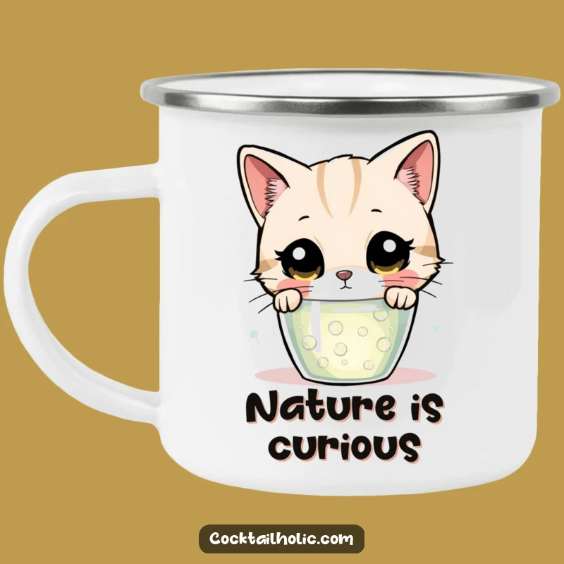 Funny Curious Cat Bubbling Drink Camping Mug - Outdoor Intrigue
