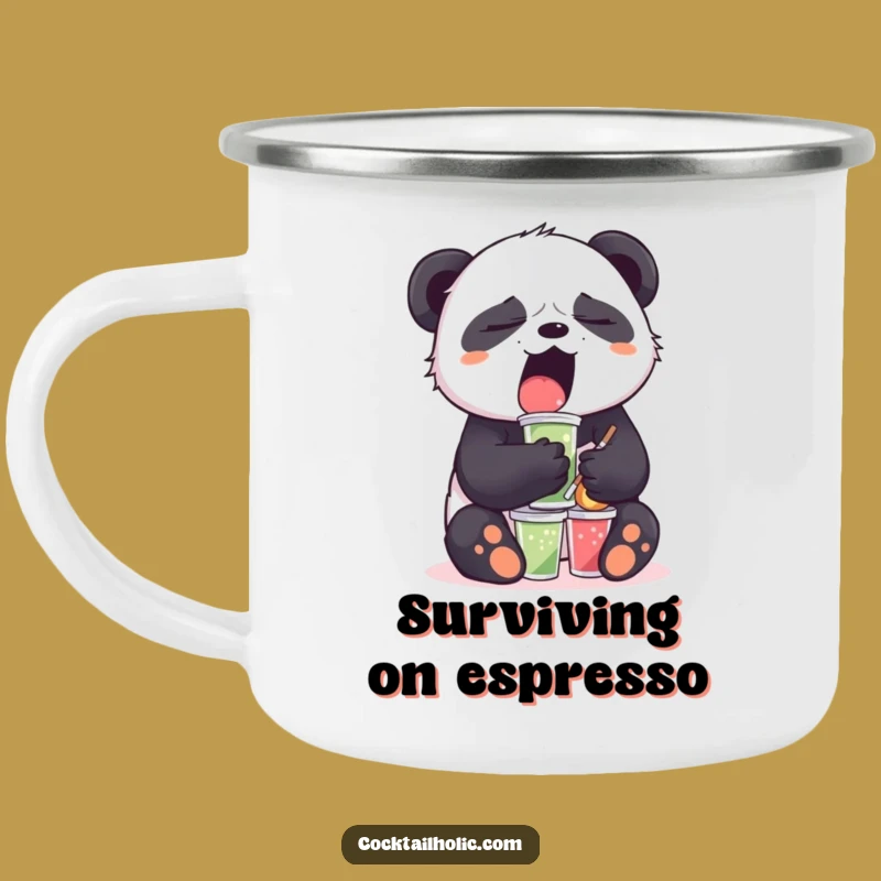 Funny Sleepy Panda Enamel Mug: Yawning Bear's Outdoor Humor, Hilarious Gift