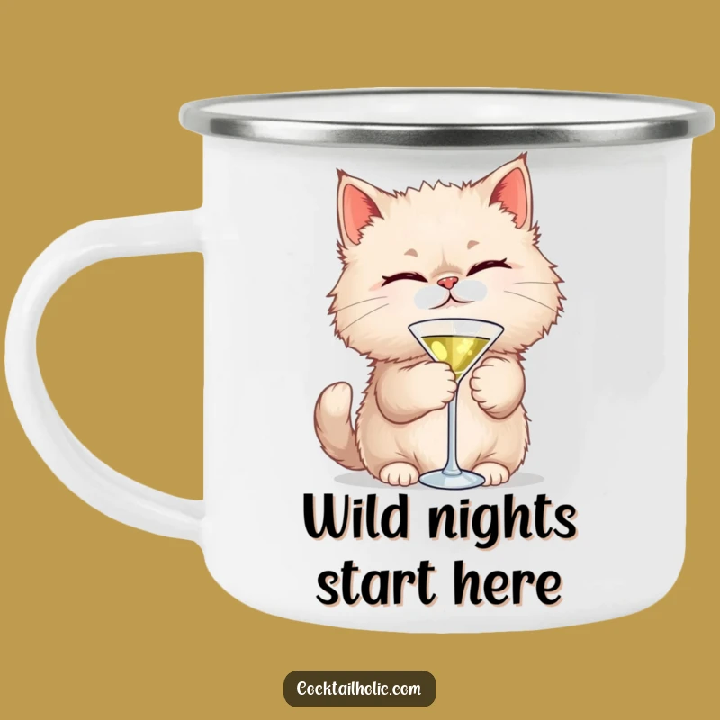 Funny Cat Martini Enamel Mug: Witty Outdoor Companion, Hilarious Gift