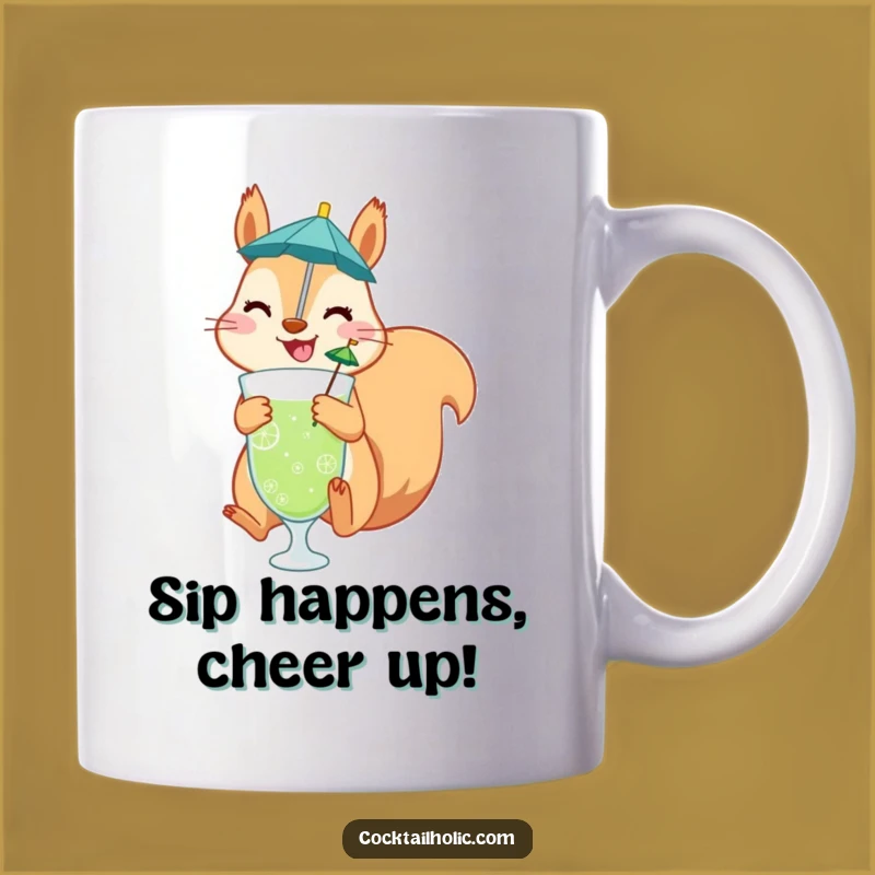 Funny Squirrel Cocktail Mug: Cheerful Jumper with Umbrella Drink, Perfect Funny Gift