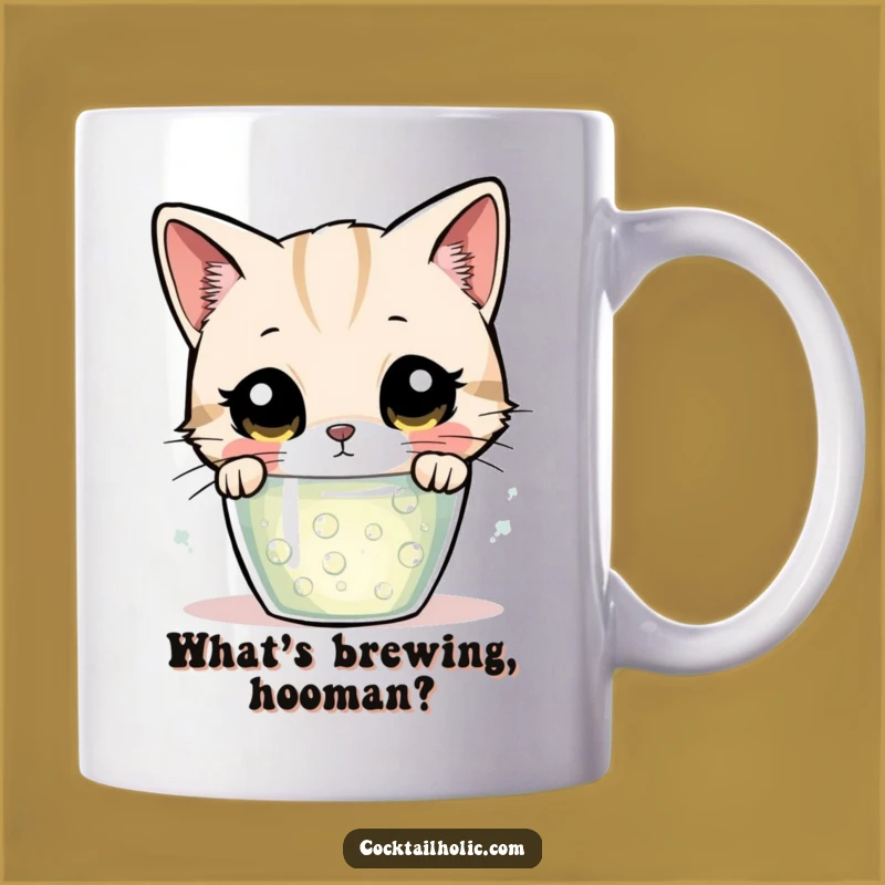 Funny Curious Cat Bubbling Drink Mug - Captivating & Humorous Gift