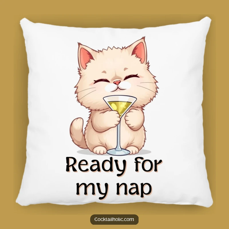 Comfy Funny Cat Martini Pillow: Playful Feline Accent Decor, Cozy Gift Idea