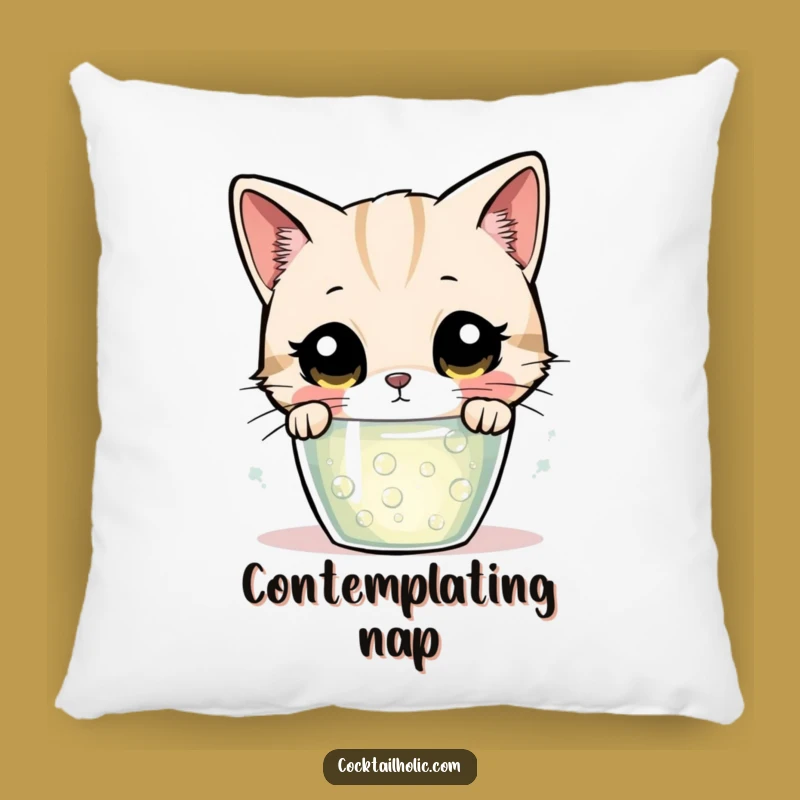Funny Curious Cat Bubbling Drink Pillow - Cozy & Intriguing Accent