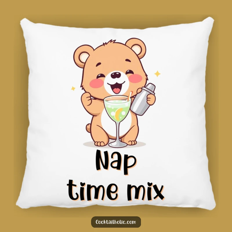 Cozy Funny Bear Cub Cocktail Shaker Pillow: Snuggle Up with a Laugh