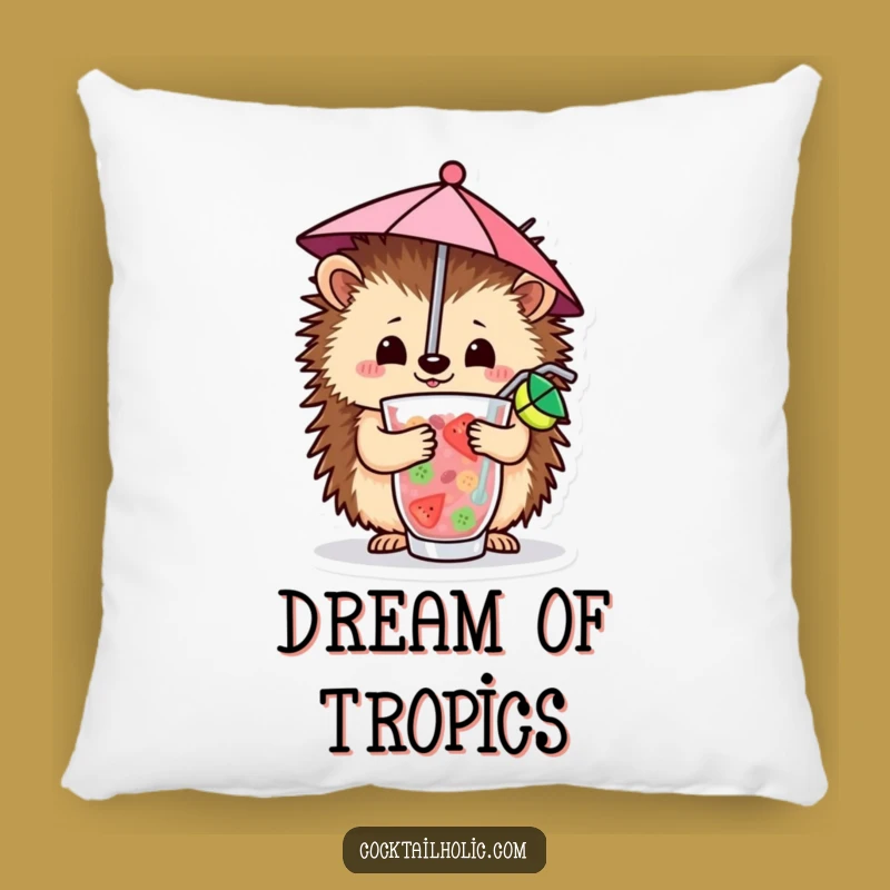 Funny Hedgehog Cocktail Pillow: Comfy & Cheerful Tropical Decor!