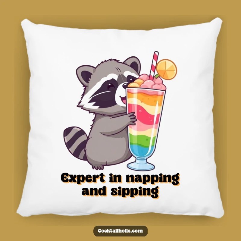 Funny Raccoon Pillow: Cozy Drink Companion, Hilarious Accent for Sofa and Bed