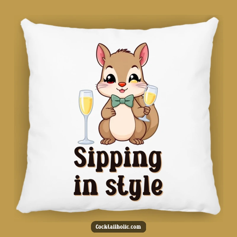 Funny Fancy Squirrel Champagne Pillow - Dapper Animal Couch Cushion