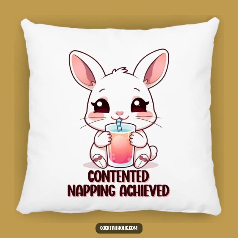 Funny Rabbit Pillow: Cozy Content Drinker with Straw, Soft Funny Gift Accent