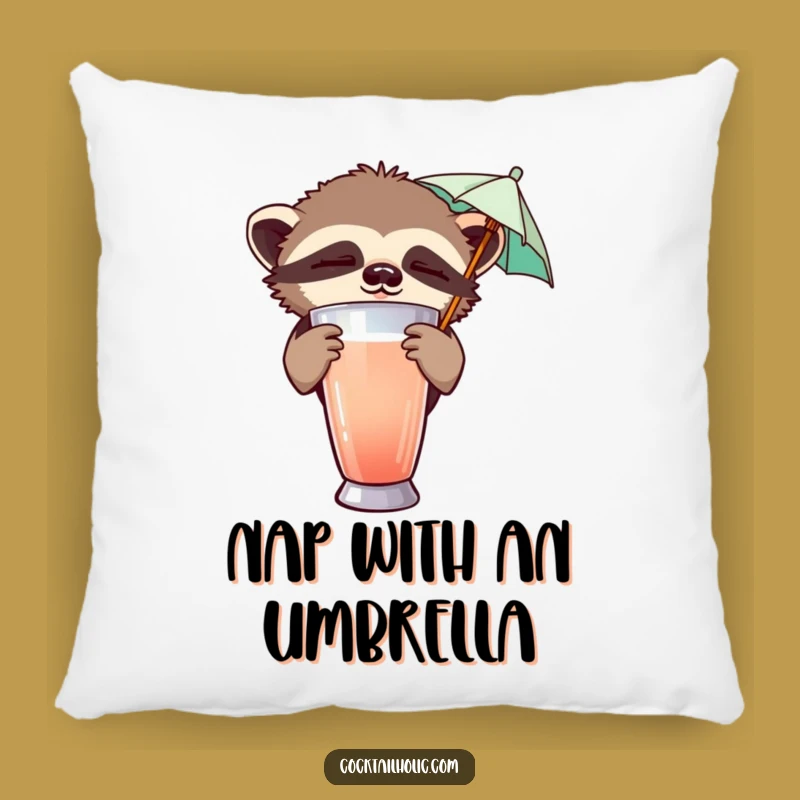 Funny Sloth Cocktail Pillow - Cozy Sleepy Umbrella Cushion Gift