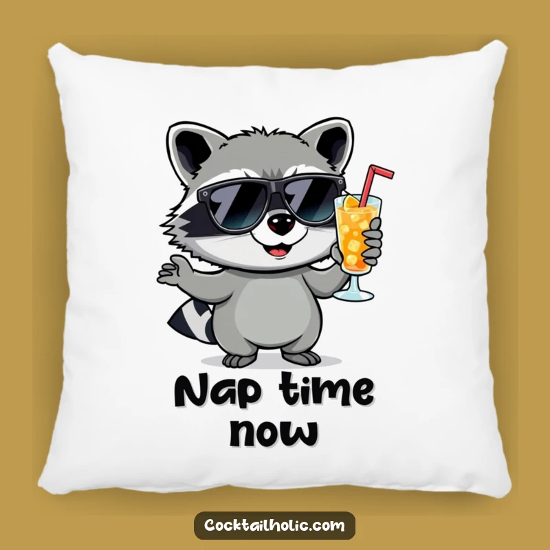 Funny Raccoon Pillow: Cocktail Comfort & Smirky Humor - A Great Funny Gift!