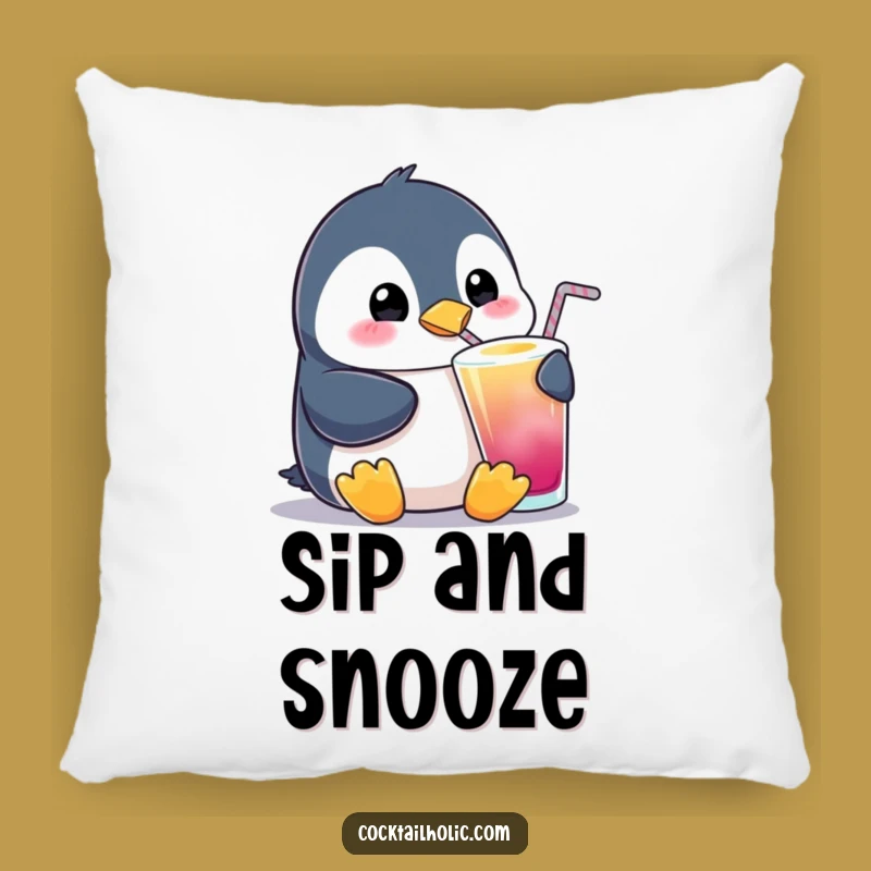 Funny Penguin Sipping Pillow: Cozy Comfort with a Cute, Funny Touch
