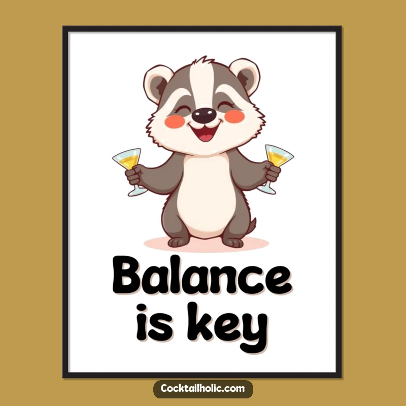 Funny Badger Juggling Digital Art Print: Hilarious Cocktail Art for Instant Download