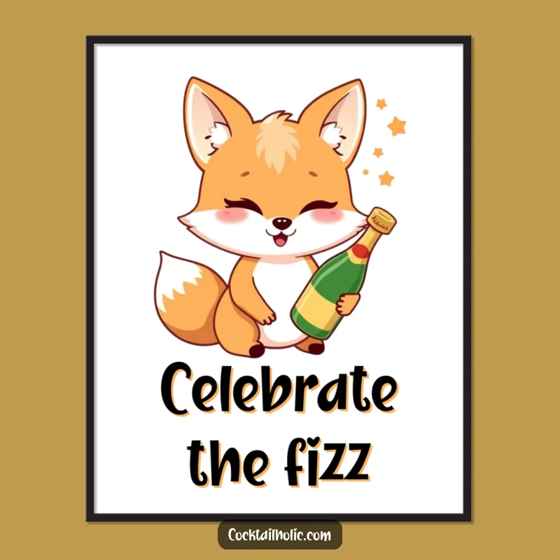 Funny Fox Champagne Digital Art Print: Hilarious Celebration Art for Instant Download