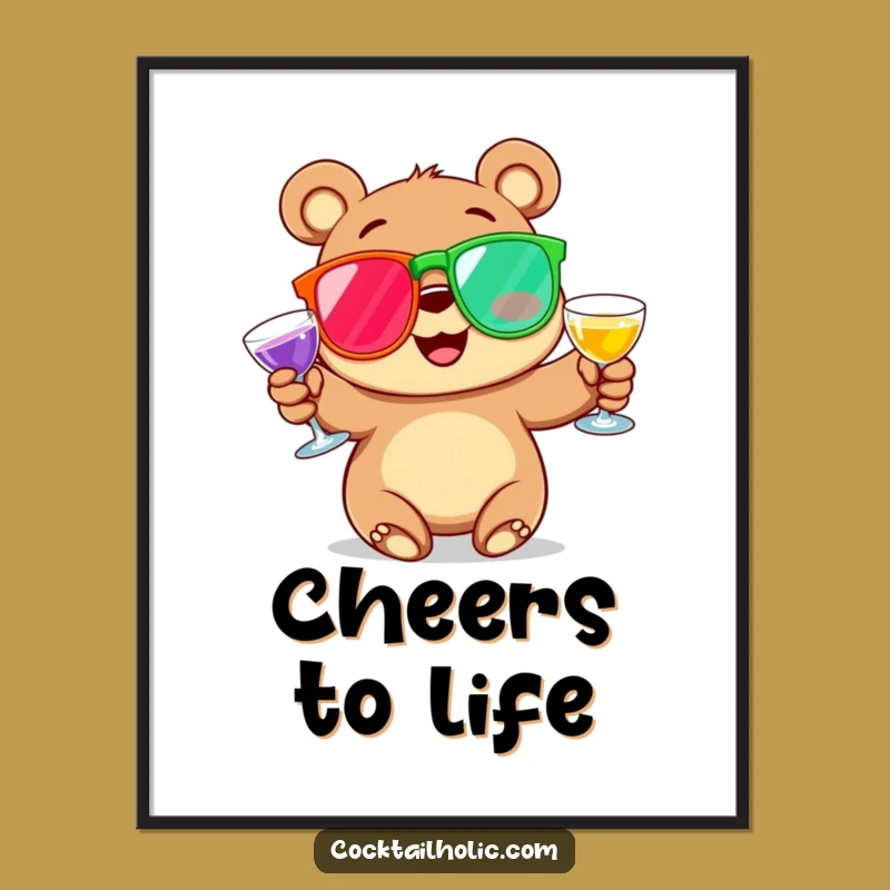 Funny Juggling Bear Cocktail Digital Art: Instant Humor and Joyful Decor Gift!