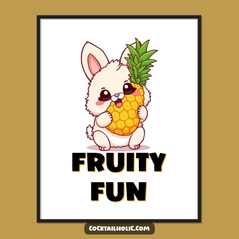 Funny Bunny Pineapple Digital Art: Instant Tropical Joy and Cheerful Decor Gift!