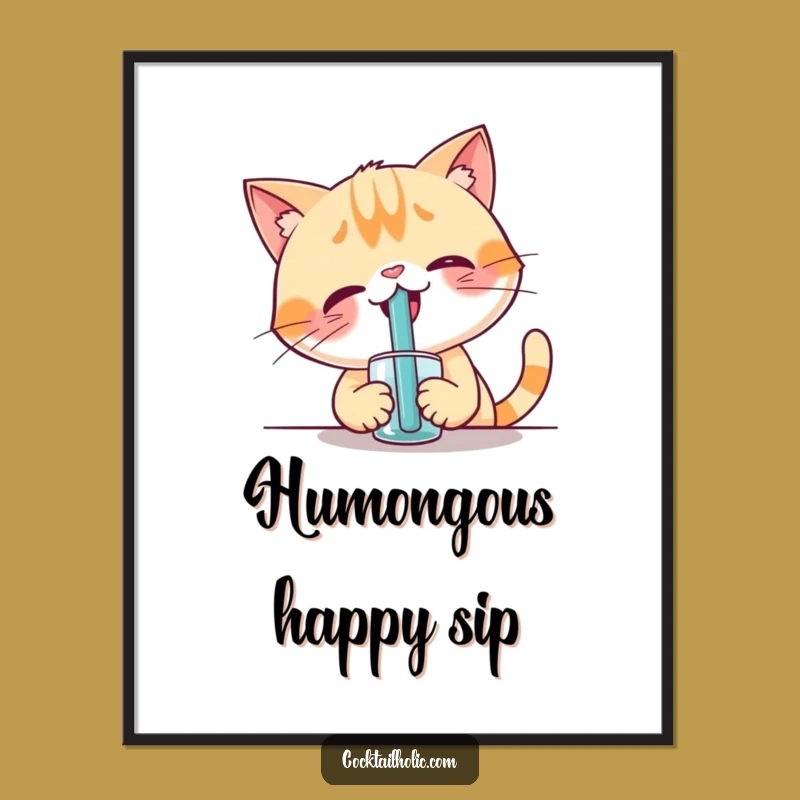 Funny Cat Straw Sip Digital Print - Giggling Wall Art for Instant Fun