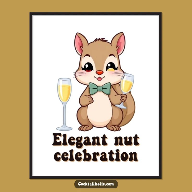 Funny Fancy Squirrel Champagne Digital Art Print - Whimsical Dapper Decor