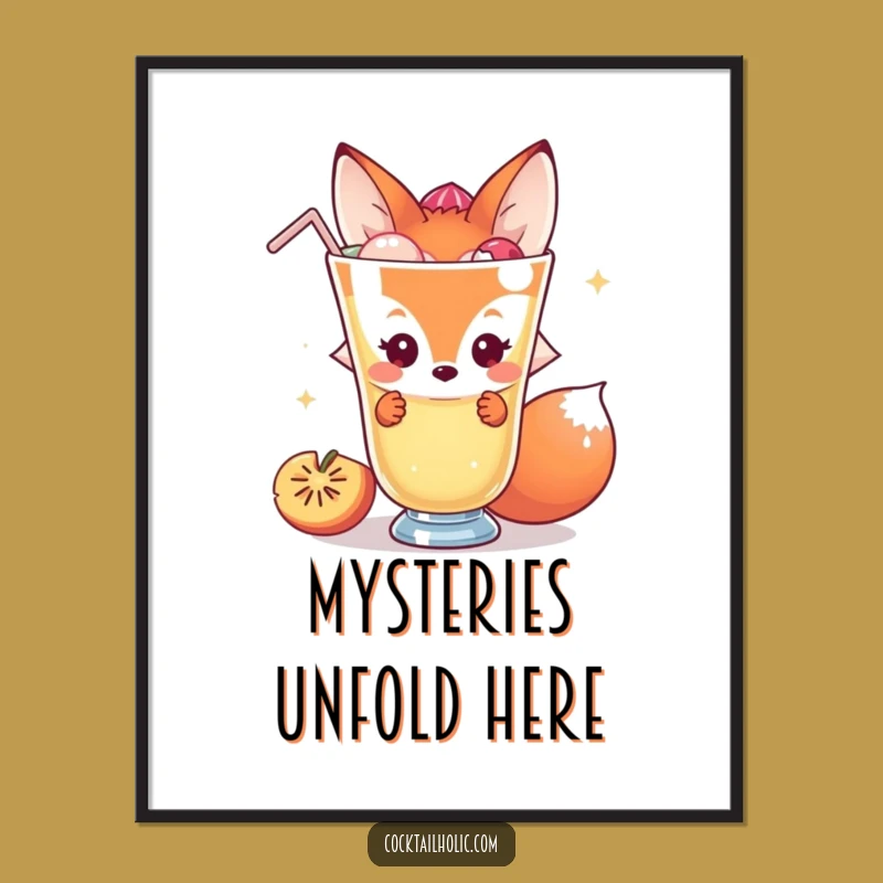 Funny Fox Digital Art: Instant Download for Cocktail Lovers Funny Gift