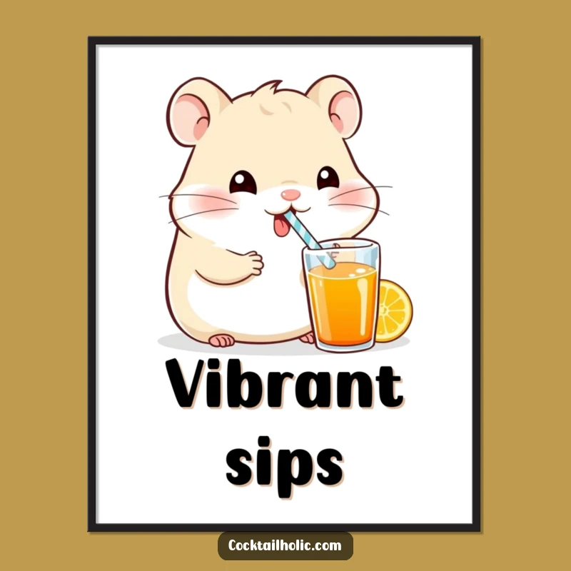Funny Hamster Digital Art: Adorable Cartoon Drink File, Instant Funny Gift Download