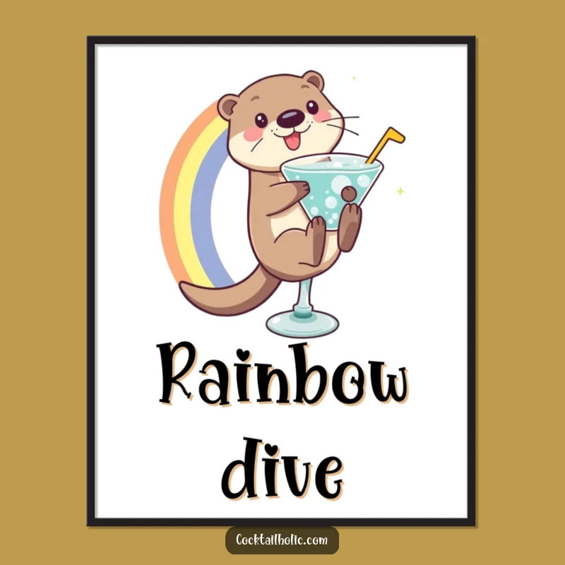 Funny Otter Digital Art: Playful Rainbow Slide File, Instant Funny Gift Download
