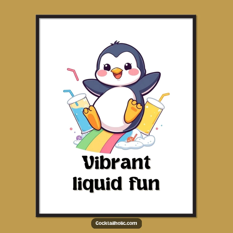 Funny Penguin Drink Slide Digital Print - Cheerful Wall Art for Instant Joy