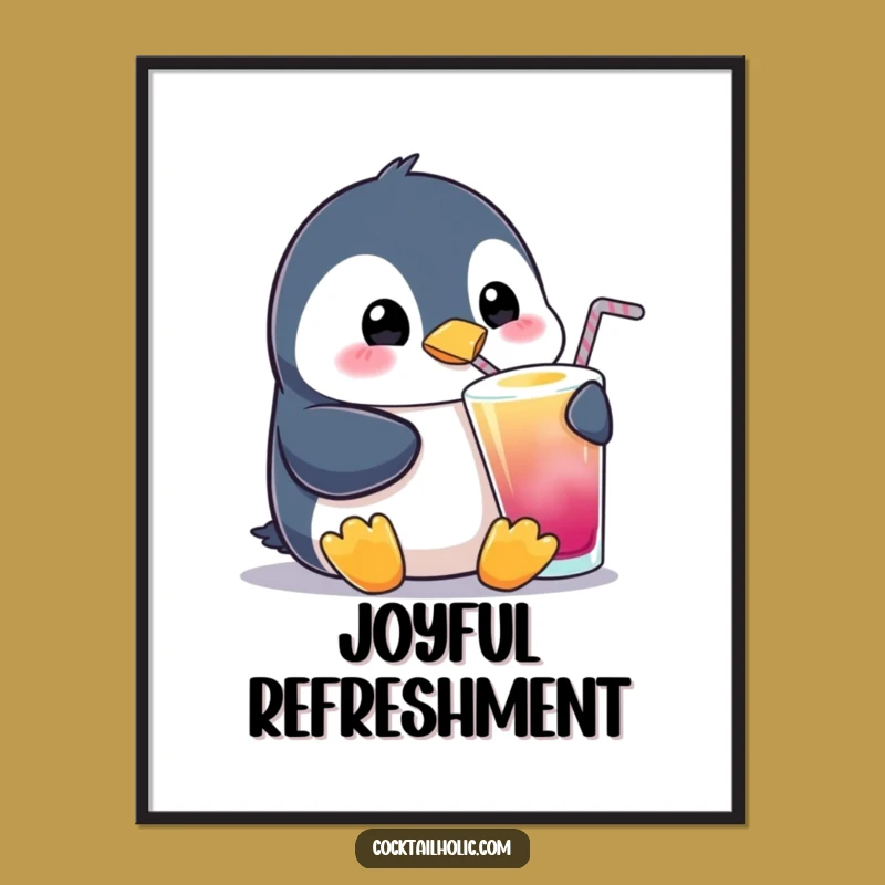 Funny Penguin Sipping Digital Art: Cute & Hilarious Decor for Your Space