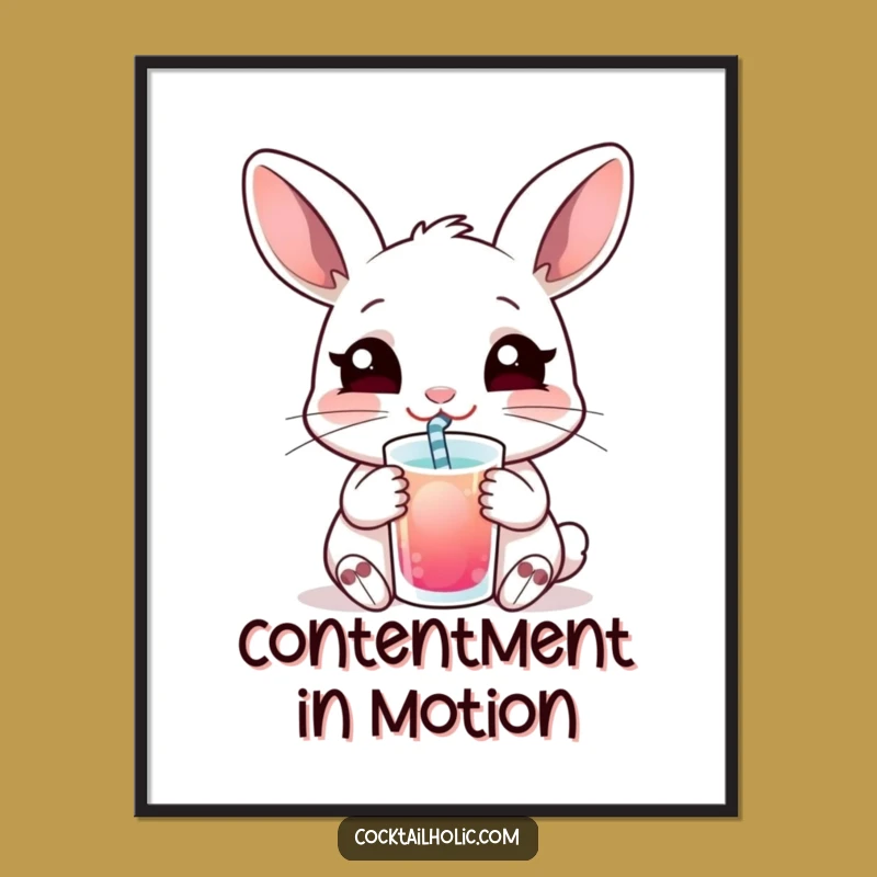 Funny Rabbit Digital Art: Content Drinker Print, Instant Funny Gift Download