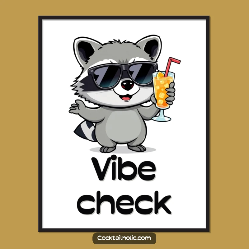 Funny Raccoon Digital Art: Cocktail Cool & Smirky Vibes - Instant Funny Gift!
