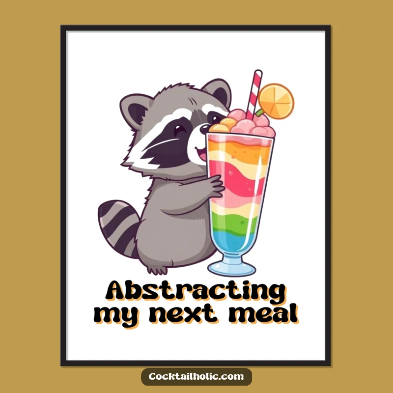 Funny Raccoon Digital Art: Eager Drink Lover, Hilarious Instant Download for Decor