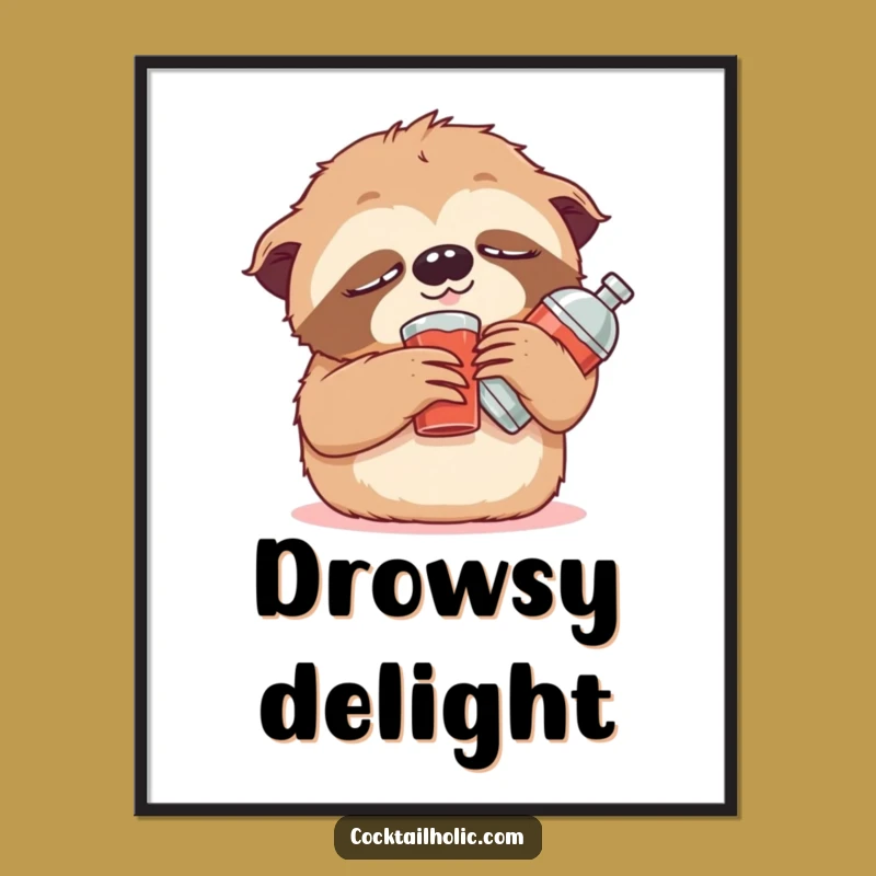 Funny Sloth Cocktail Digital Art: Instant Relaxed Wall Decor!