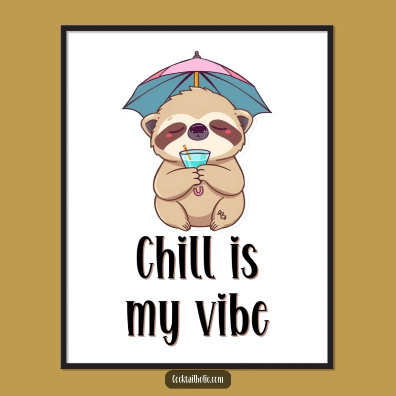 Funny Sloth Digital Art: Instant Download for Cocktail Lovers Funny Gift
