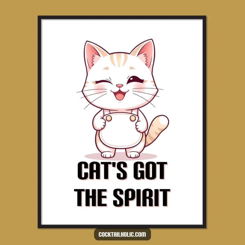 Funny Winking Cat Bartender Digital Art: Instant Whimsy for Your Walls