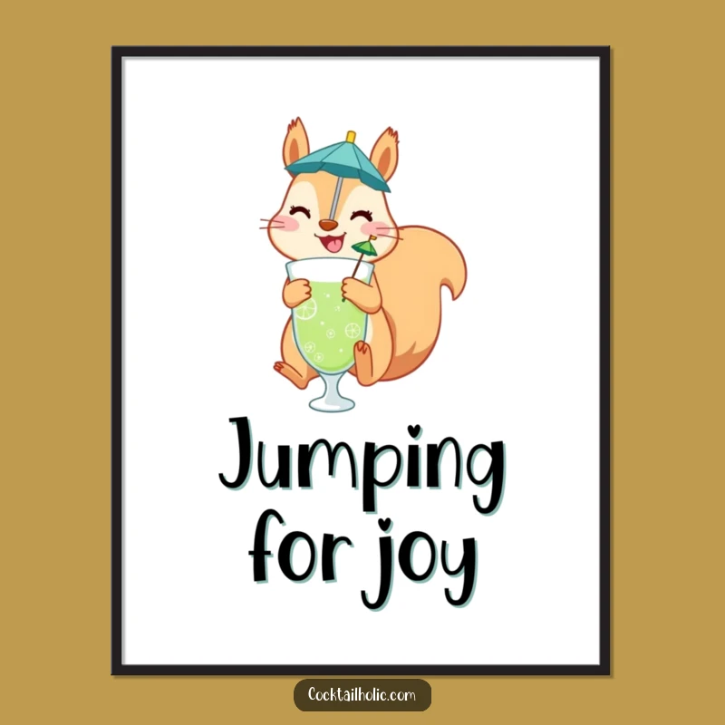 Funny Squirrel Digital Art: Cheerful Drink Jumper Print, Instant Funny Gift Download