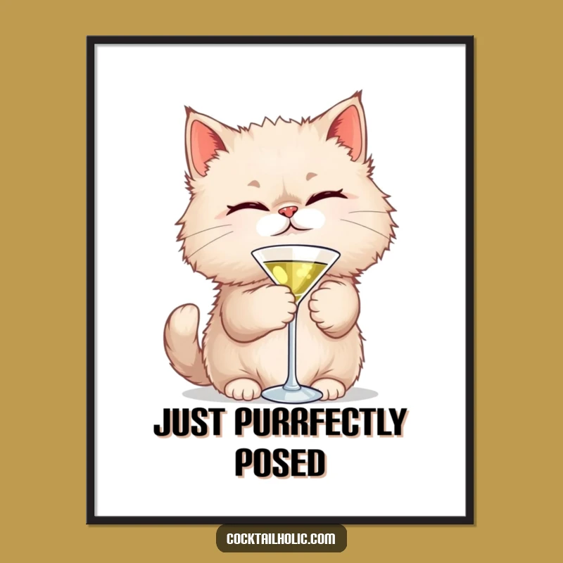 Funny Cat Martini Digital Art: Witty Feline Decor, Instant Humorous Gift