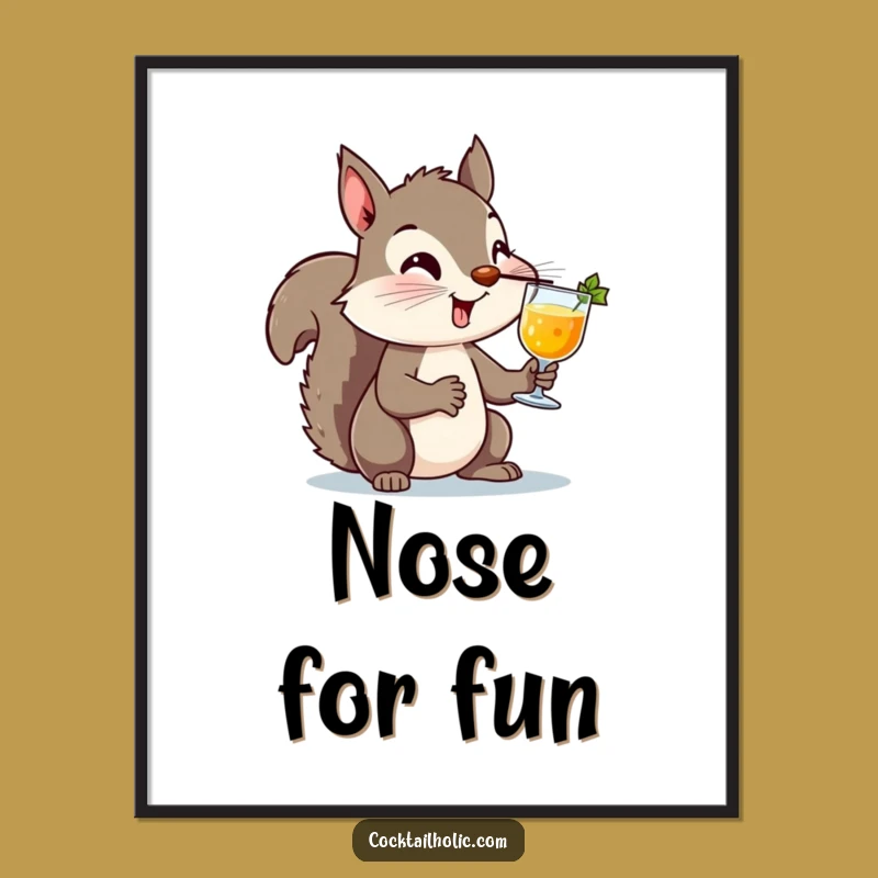Funny Squirrel Cocktail Digital Art: Unique Balancing Act Print for Walls