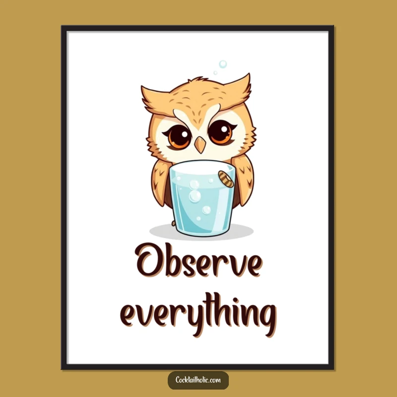 Funny Owl Drink Digital Art: Instant Intrigue Download, Perfect Funny Gift for Walls
