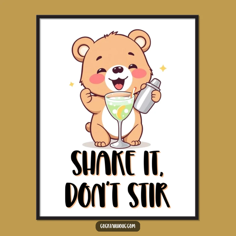 Funny Bear Cub Cocktail Shaker Digital Art: Instant Humorous Wall Decor