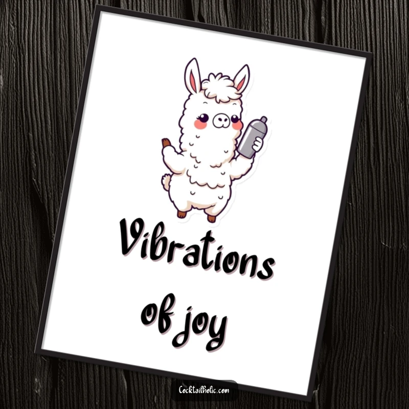 Funny Wobbly Llama Digital Art Print: A high-resolution image of a wobbly llama excitedly shaking a cocktail shaker, perfect for a fun and humorous wall display.