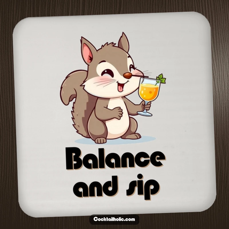 Funny Squirrel Cocktail Drink Coasters: A set of coasters featuring a squirrel balancing a cocktail on its nose, adding humorous protection and quirky charm to tables.