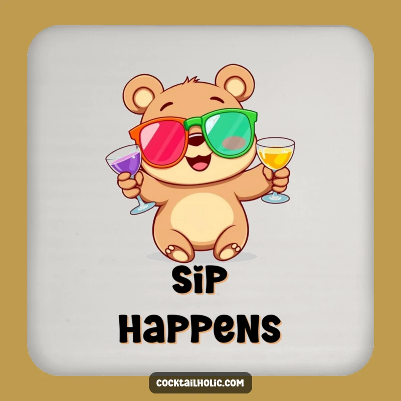 Funny Bear Cocktail Juggler Coaster: Protect Surfaces with Humor, a Great Funny Gift!